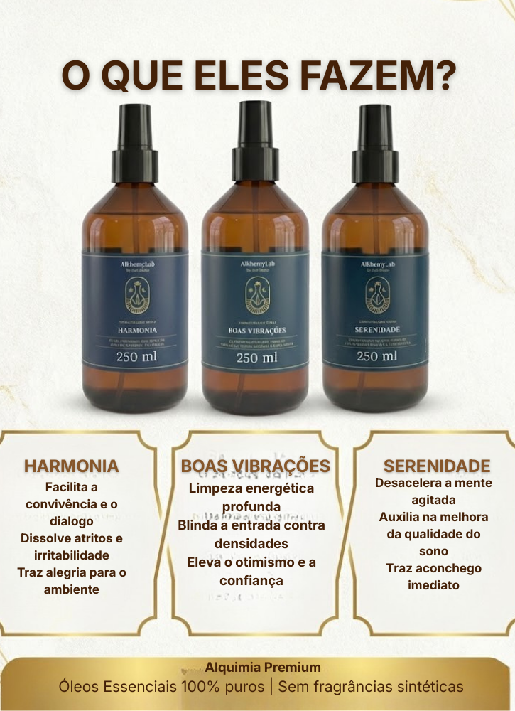 Aromatizadores Spray Premium Natal Kit Trio: Boas Vibrações, Harmonia e Serenidade